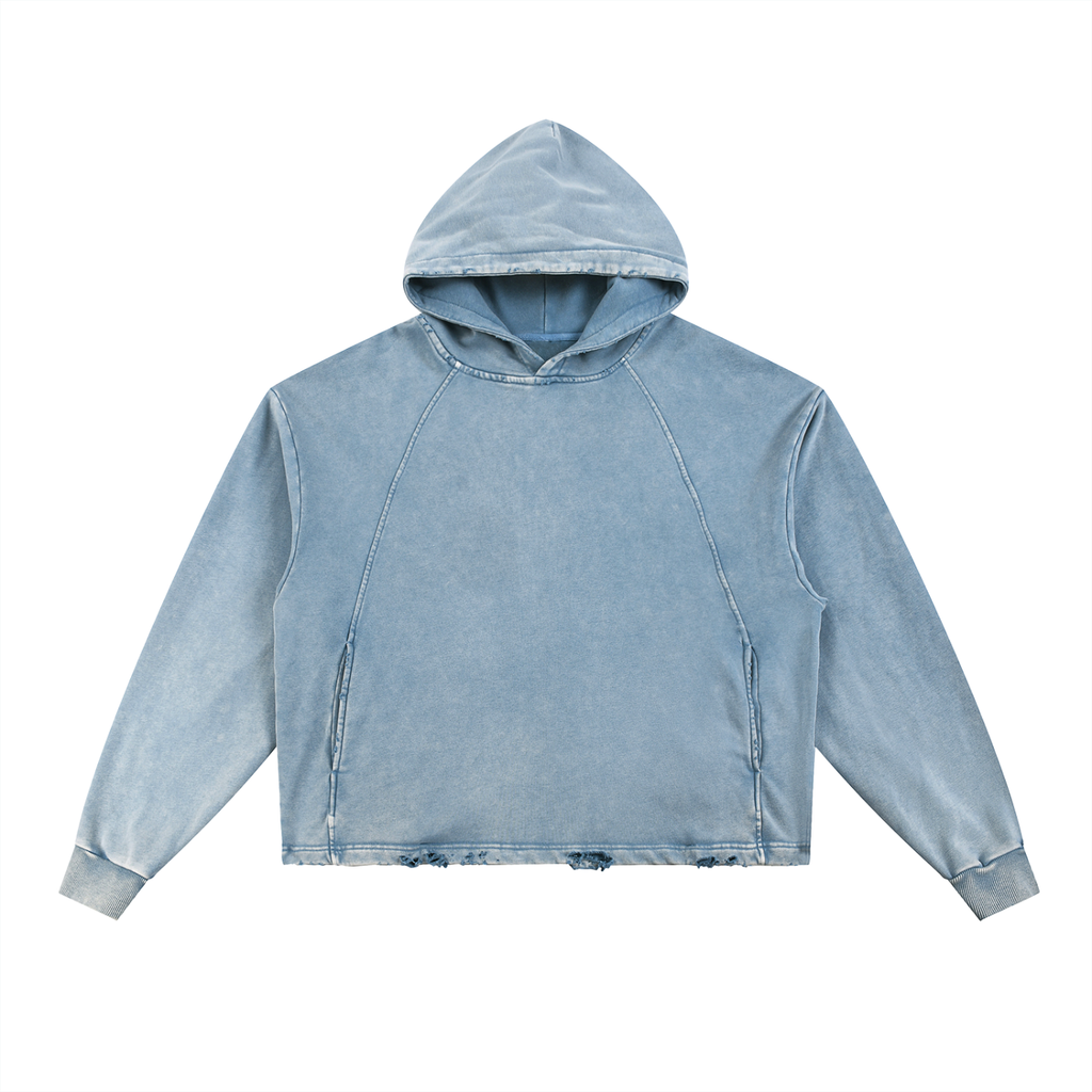 Vintage Washed Frayed-Hem Hoodie - Oversized Streetwear Love Project Detroit