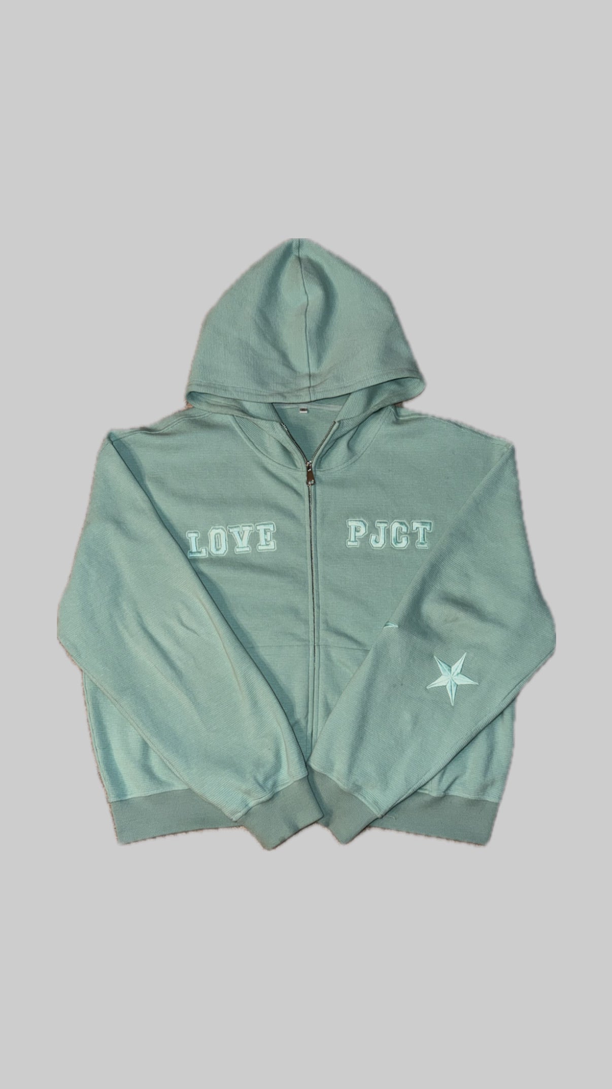 Sage Green Waffle Knit Zip Hoodie