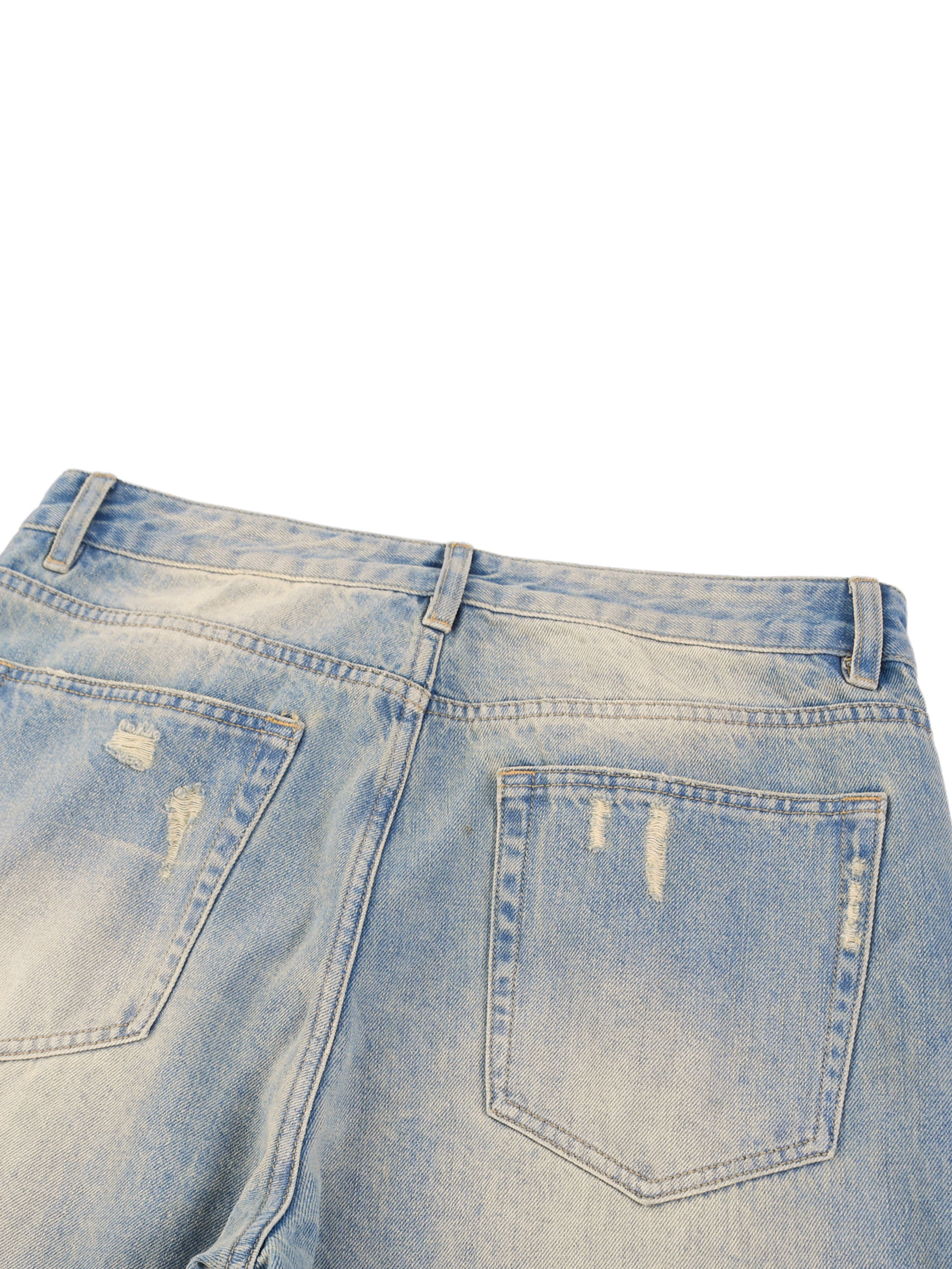 Sun Fade Raw Hem Denim Jeans